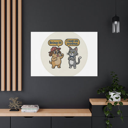 Funny Cat vs Dog Canvas | Pet Rivalry Wall Art