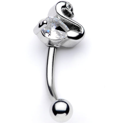 16G 5/16 Clear CZ Gem Sleek Swan Curved Eyebrow Ring
