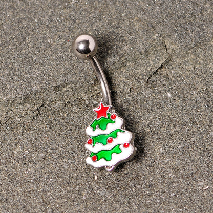 Green Red White Christmas Tree Holiday Belly Ring