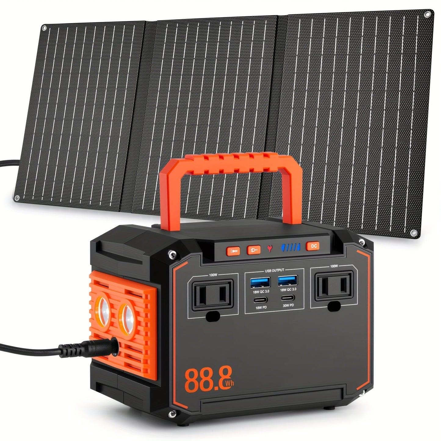 Portable Solar Generator Power Station with 30W Solar Panel & Backup Suitable for Outdoor, RV, Camping, Emergency - 24000mAh USB Portable Bank for CPAP, Laptops, Fans, Lights, for Home Use (Solar Panel Optional)