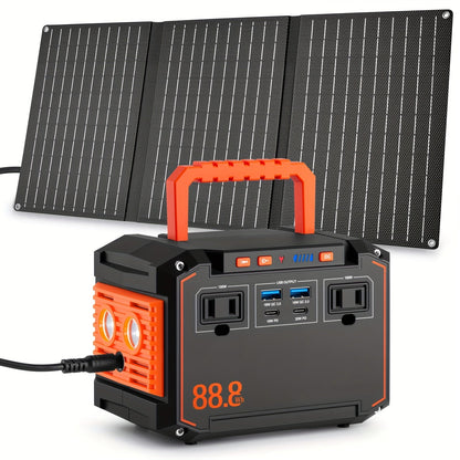 Portable Solar Generator Power Station with 30W Solar Panel & Backup Suitable for Outdoor, RV, Camping, Emergency - 24000mAh USB Portable Bank for CPAP, Laptops, Fans, Lights, for Home Use (Solar Panel Optional)