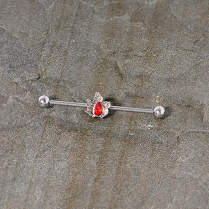 14G Red Gem Holiday Holly Leaf Christmas Industrial Barbell 38mm