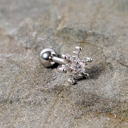 16G 1/4 Clear Gem Winter Snowflake Cartilage Tragus