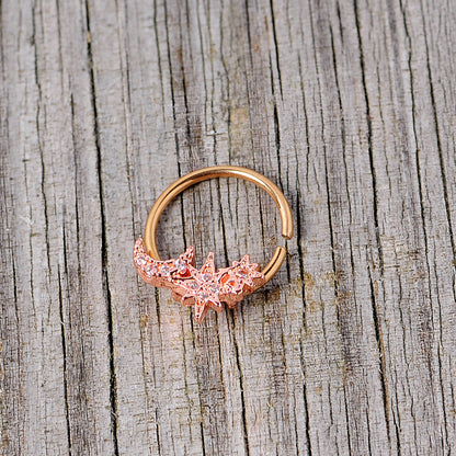 16G 3/8 Clear CZ Gem Rose Gold Tone Moon Stars Closure Ring