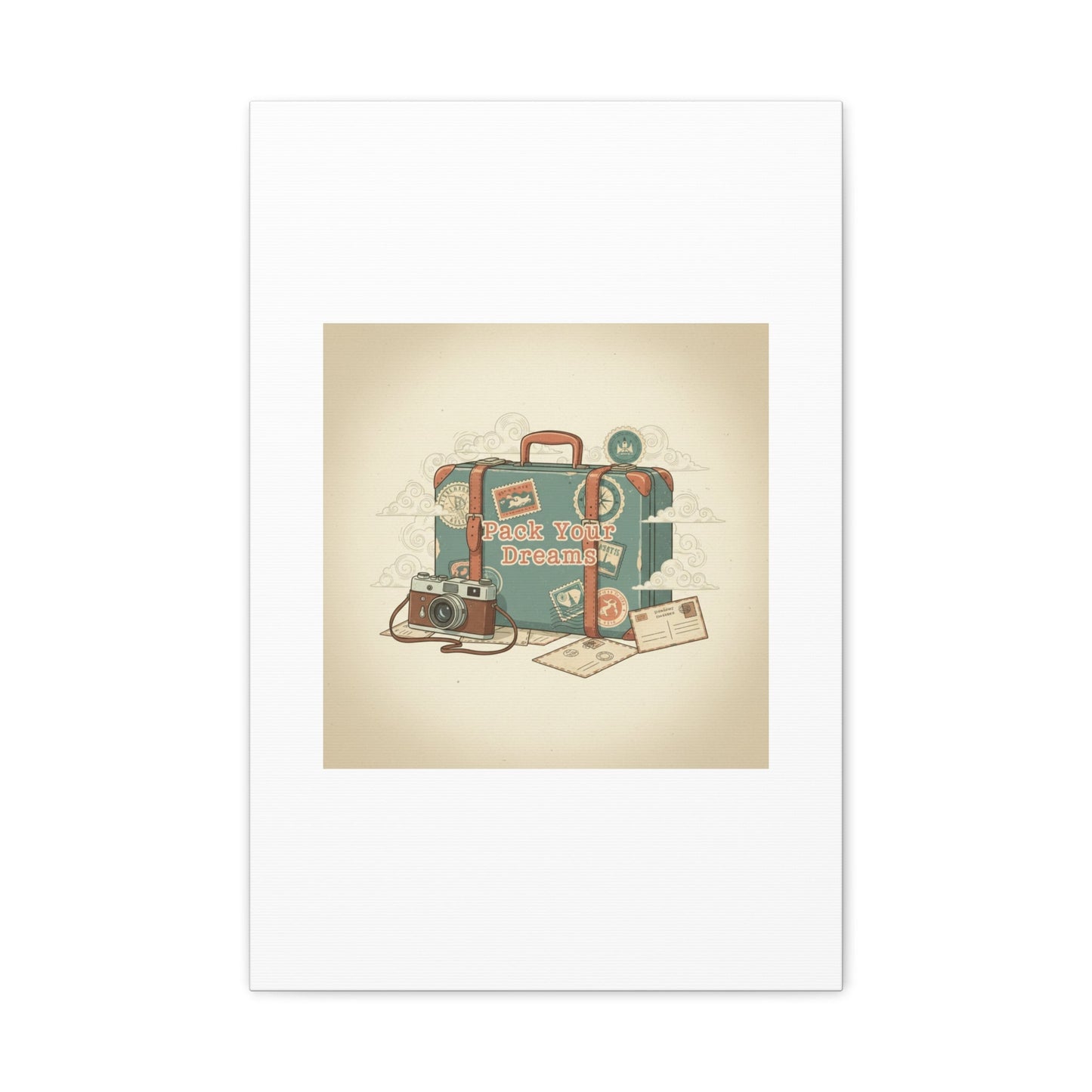 Pack Your Dreams Canvas | Retro Travel Postcard, Wanderlust Passport Stamp Art