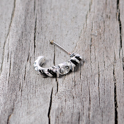 20G 3/8 Clear Gem Steel Twist Faux Hoop Nose Bone