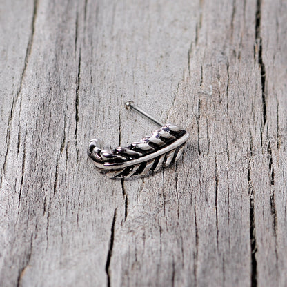 20G 3/8 Steel Feather Faux Hoop Nose Bone