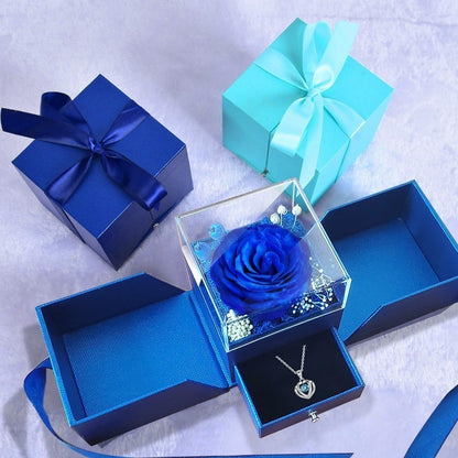 Preserved Real Rose | Perfect Eternal Flowers Rose Gifts with Necklace for Mom, Girlfriend for Mother'S Day, Valentine's, Anniversary, Thanksgiving, or Christmas | Blue Color, Metal Material