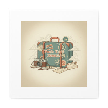 Pack Your Dreams Canvas | Retro Travel Postcard, Wanderlust Passport Stamp Art