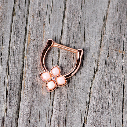 16G 3/8 White Faux Opal Rose Gold Tone Regal Cartilage Clicker