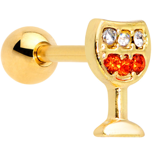 16G 1/4 Red Gem Gold Tone Holiday Wine Glass Cartilage Tragus