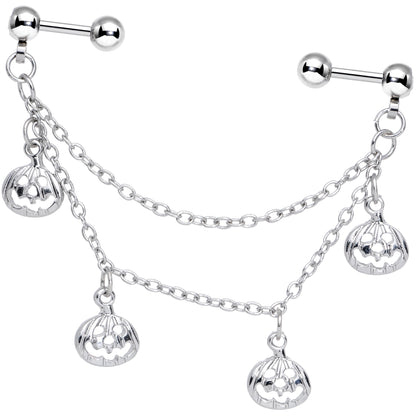 16G 1/4 Clear Gem Pumpkin Halloween Cartilage Chain Earring