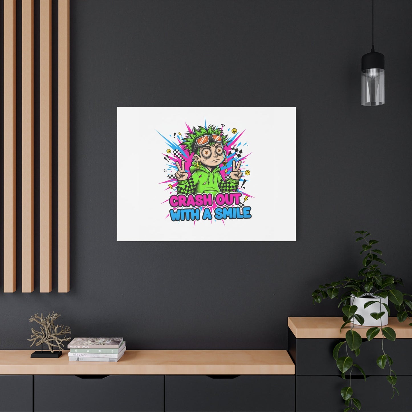 Crash Out With a Smile Canvas Print | Neon Skate Graffiti, Meme Meltdown Art