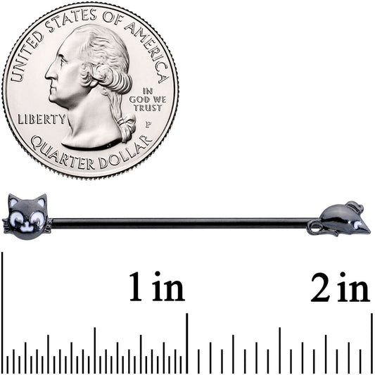14G Black Cat Mouse Halloween Industrial Barbell 38mm