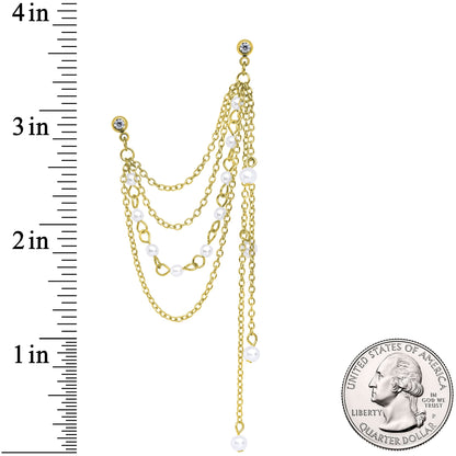 16G 1/4 Clear Gem Gold Hue Dangle Cartilage Chain Earring