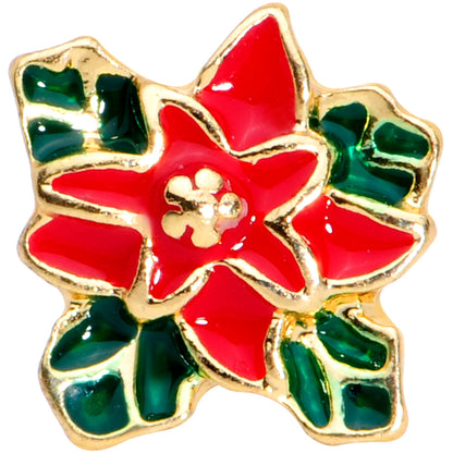 16G 1/4 Gold Tone Poinsettia Christmas Cartilage Tragus Earring