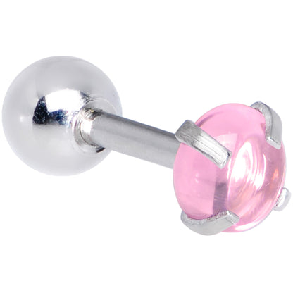 16G 1/4 Pink CZ Gem Smooth Hemisphere Cartilage Tragus Earring