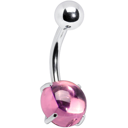 Pink CZ Gem Smooth Hemisphere Belly Ring