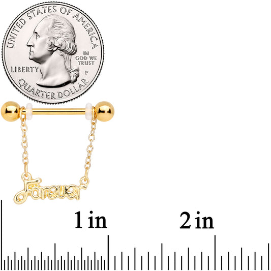 14G 1/2 Gold Tone Love Forever Chain Dangle Nipple Ring Set
