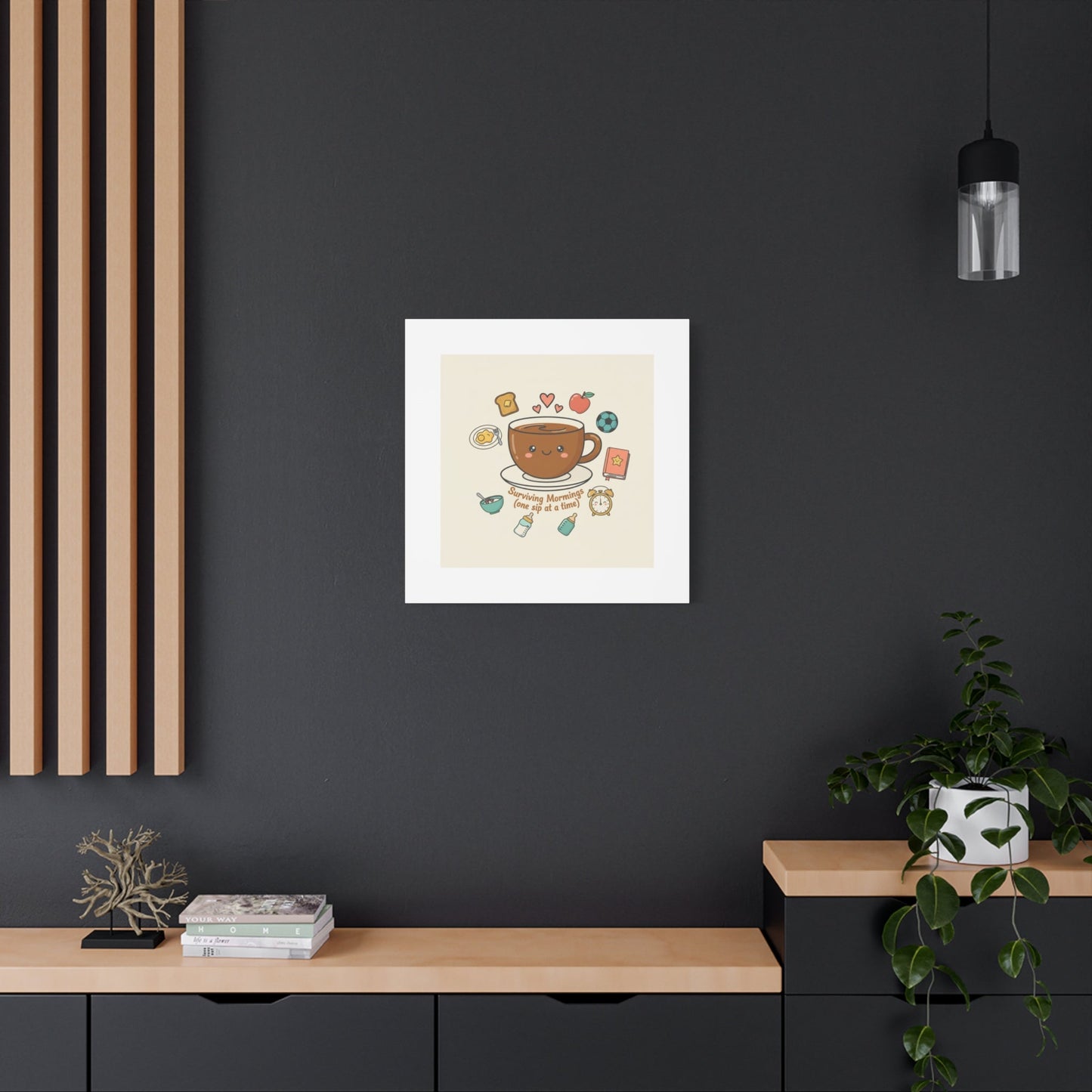 Surviving Mornings (One Sip at a Time) Canvas | Parenting Morning Humor, Coffee & Kids
