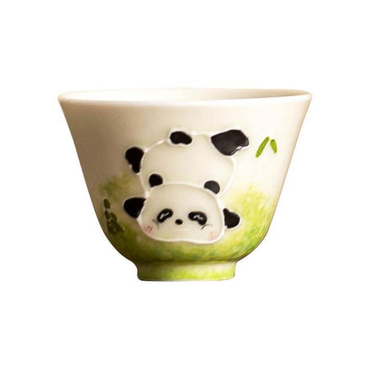 Ceramic Cup Hand Drawn Pile Carving Panda Wishing Cup