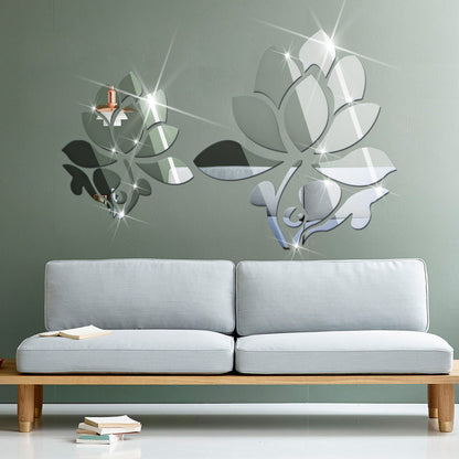 Lotus Mirror Wall Stickers Living Room Bedroom Home Decoration