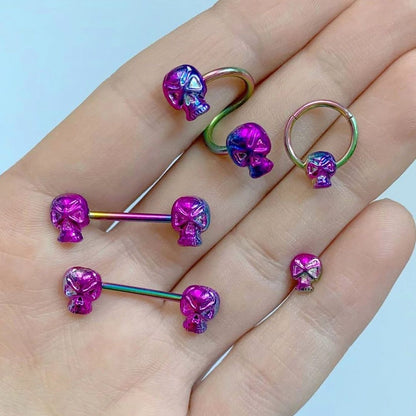 Rainbow Plated Scary Skull Spiral Twister Belly Ring