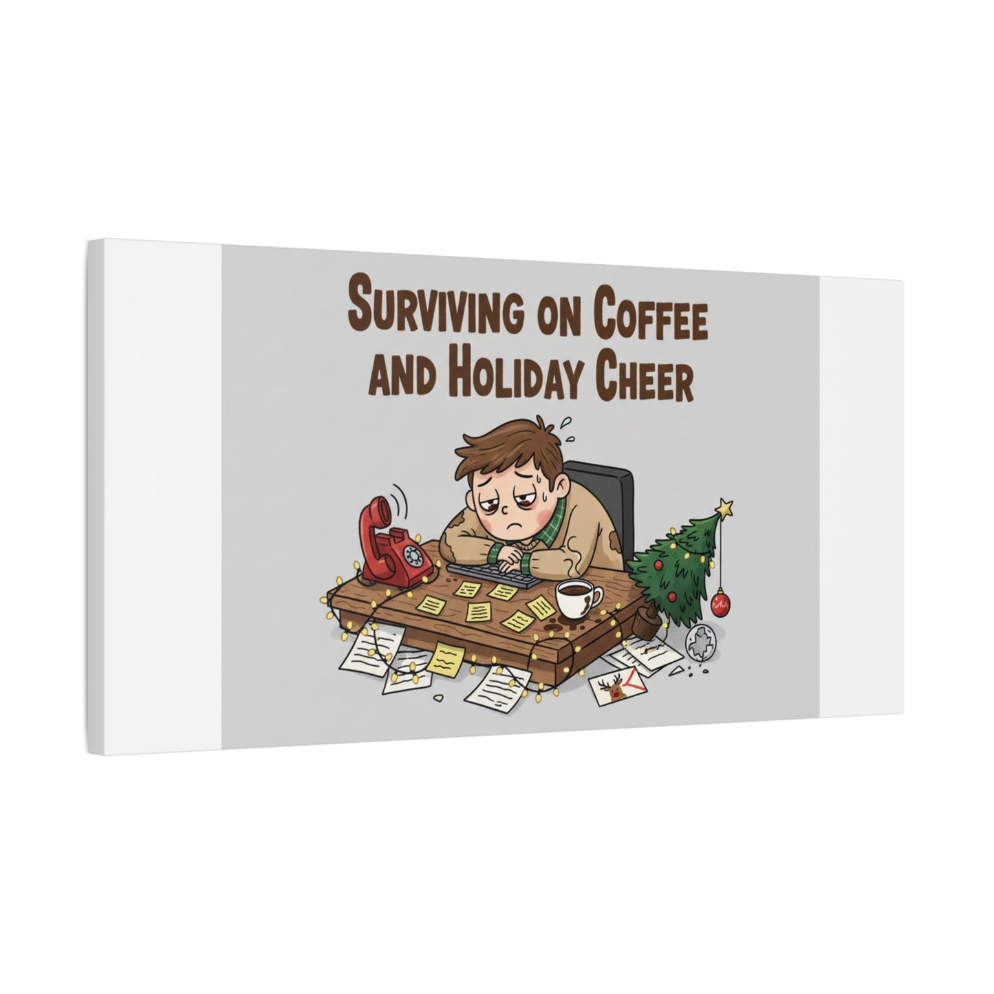 Surviving on Coffee and Holiday Cheer Canvas | Holiday Burnout, Festive But Tired