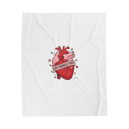 Love Yourself First Heart Illustration Velveteen Plush Blanket, anti‑Valentine, edgy heart