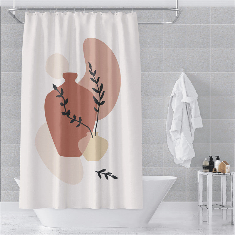 Morandi Abstract Art Shower Curtain - Luxury Waterproof Polyester Fabric with Muted Earth Tones for Modern Minimalist Decor
