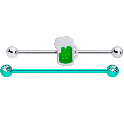 14G Green Beer St Patricks Day Industrial Barbell Set of 2 38mm