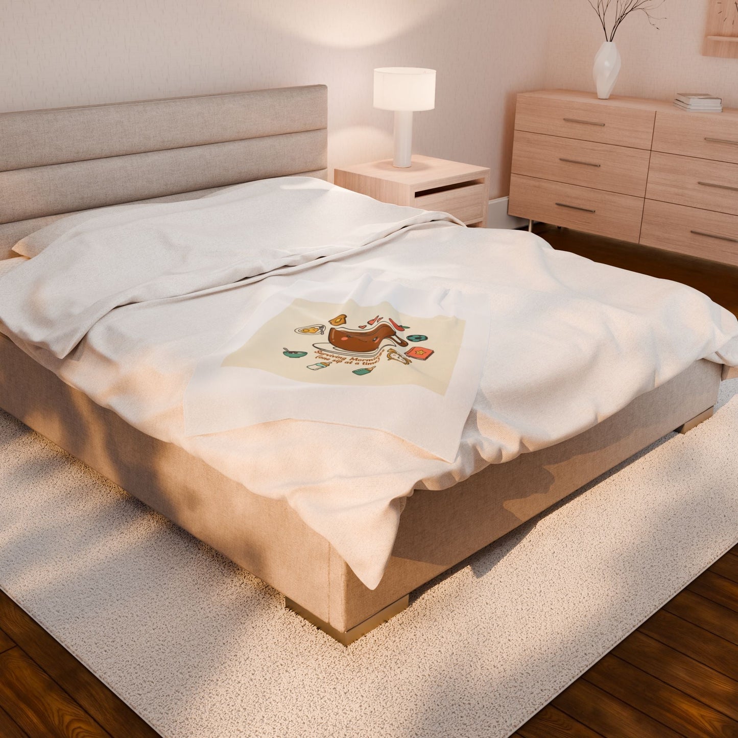 Surviving Mornings Coffee Mug Illustration Velveteen Plush Blanket | Parenting Morning Humor