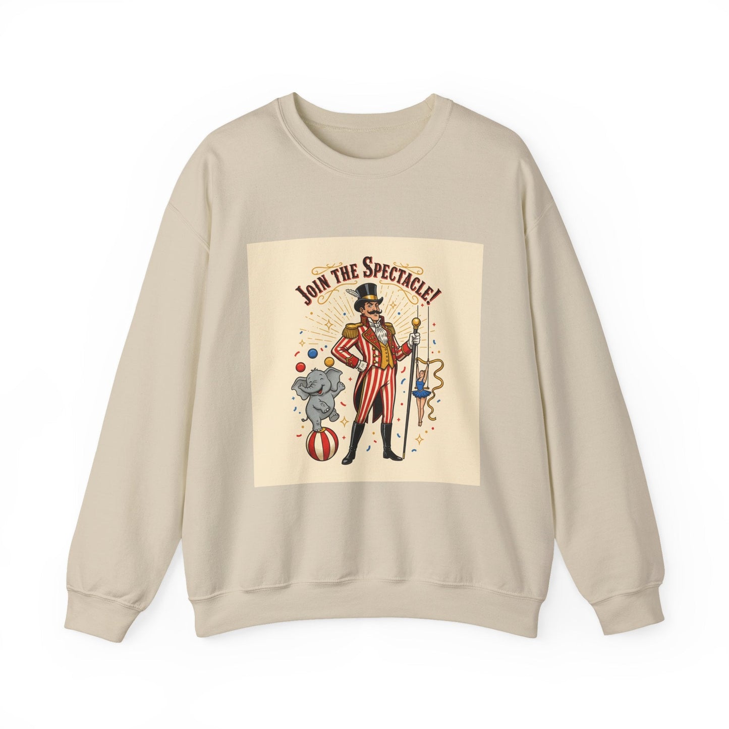Join the Spectacle Circus Art Print Crewneck Sweatshirt | Vintage Carnival Design, Camp Circus Aesthetic