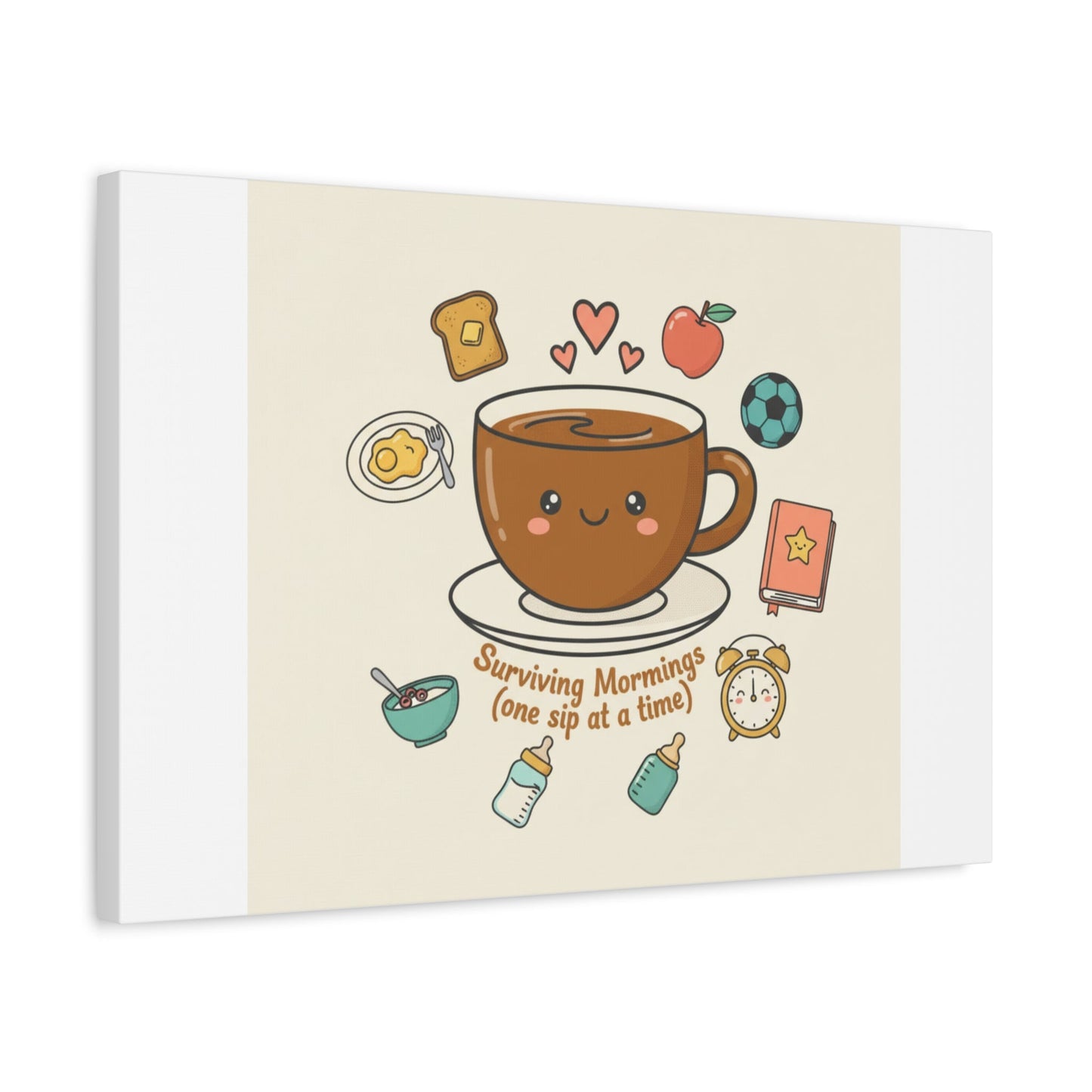 Surviving Mornings (One Sip at a Time) Canvas | Parenting Morning Humor, Coffee & Kids