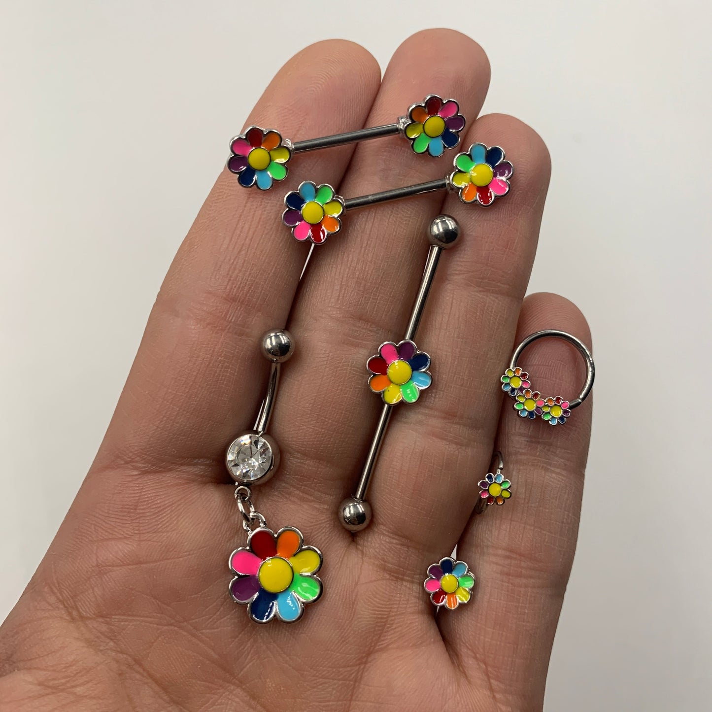 16G 5/16 Rainbow Hippie Flower Cartilage Labret Monroe Tragus
