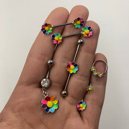 20G 5/16 Rainbow Hippie Flower Nose Hoop