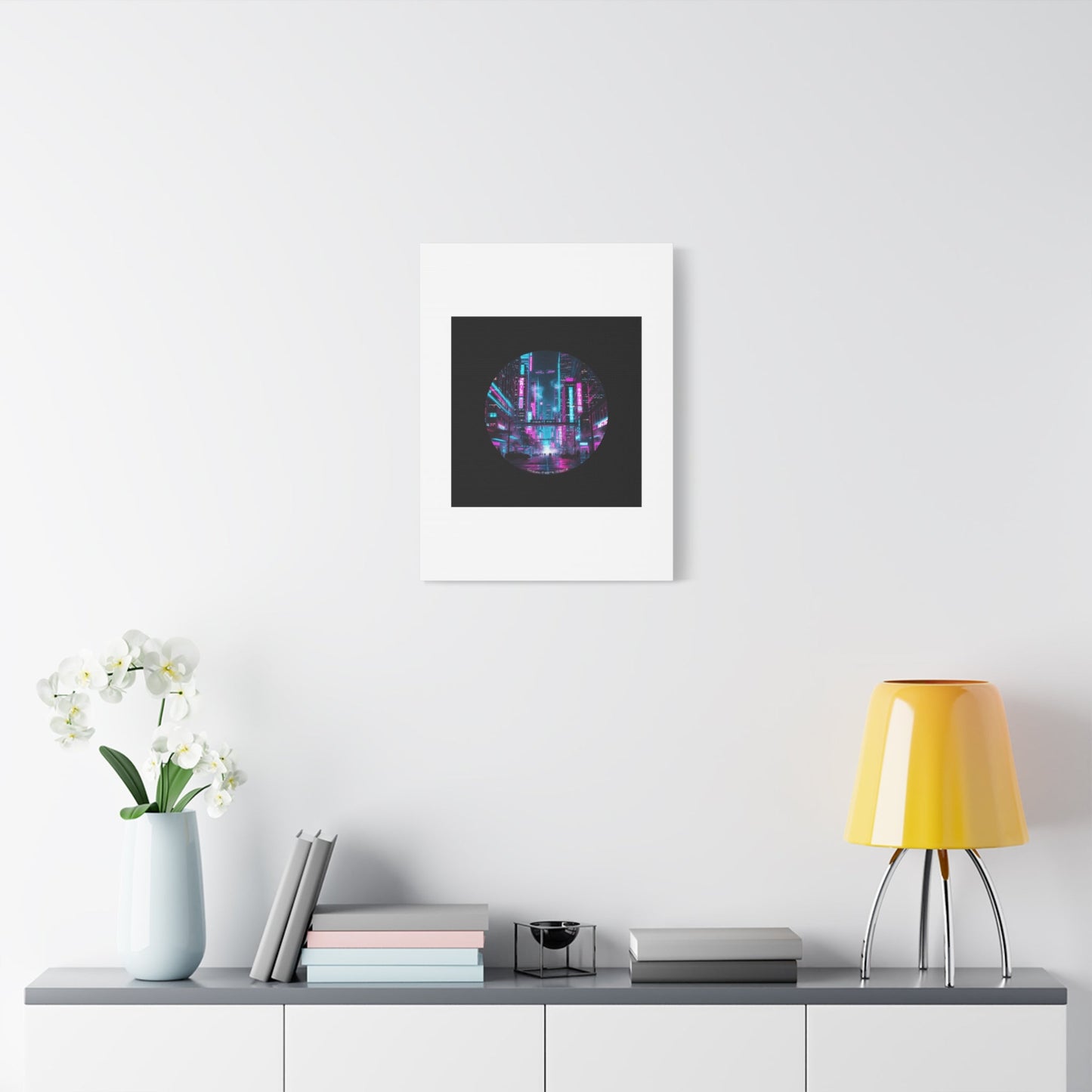 Neon Cyberpunk Cityscape Canvas | synthwave skyline, future city art