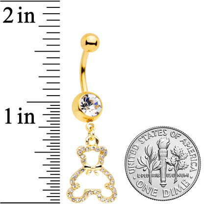 Clear Gem Gold Tone Hollow Bear Dangle Belly Ring