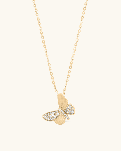 Matte Pave Stone Butterfly Necklace