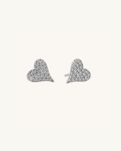 Pave Stone Heart Studs