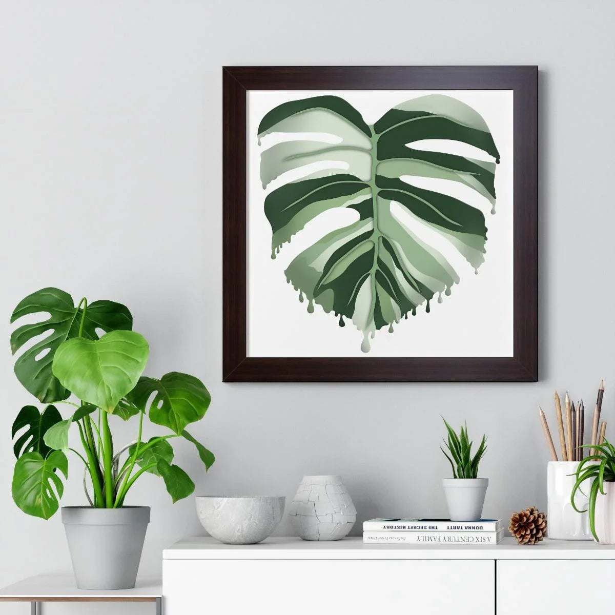 Melting Monstera Albo Framed Print – Botanical Wall Art