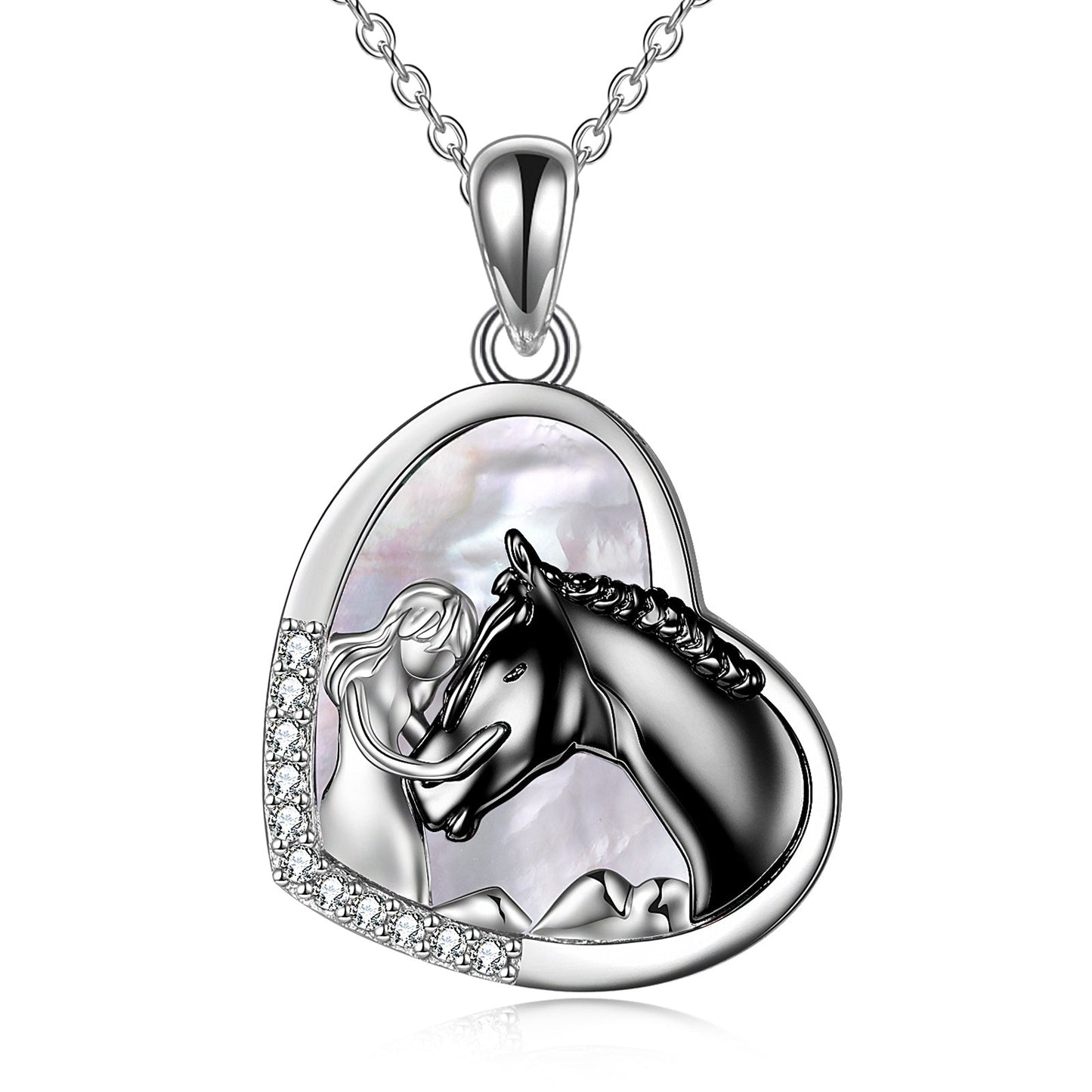 Sterling Silver Heart Pendant Necklace Embracing Horse Design