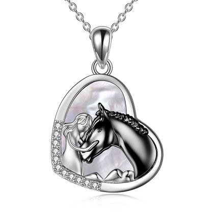 Sterling Silver Heart Pendant Necklace Embracing Horse Design