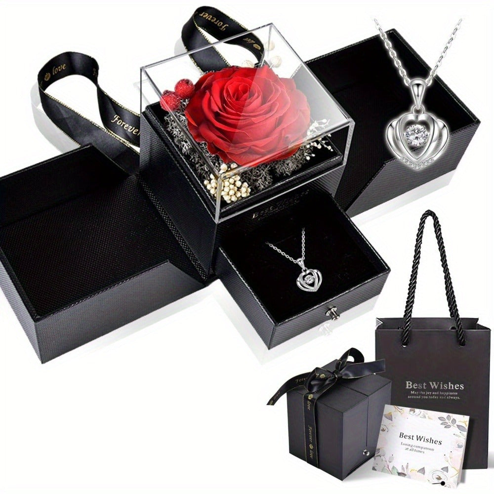 Preserved Real Rose | Perfect Eternal Flowers Rose Gifts with Necklace for Mom, Girlfriend for Mother'S Day, Valentine's, Anniversary, Thanksgiving, or Christmas | Blue Color, Metal Material