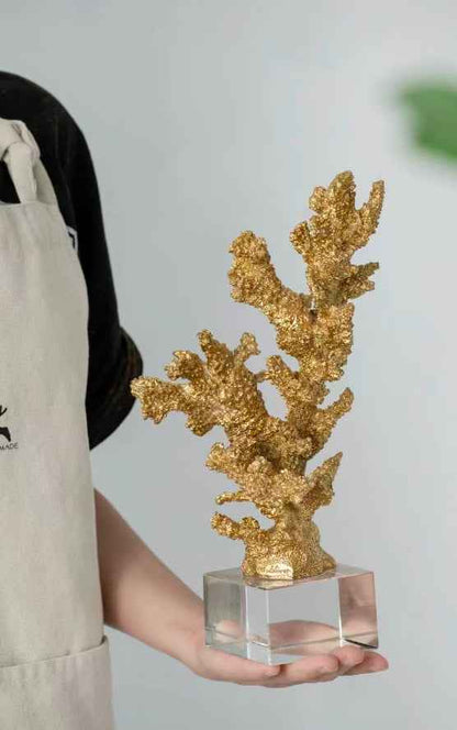 Artificial Coral Ornament With A Crystal Base Resin Desktop Decoration