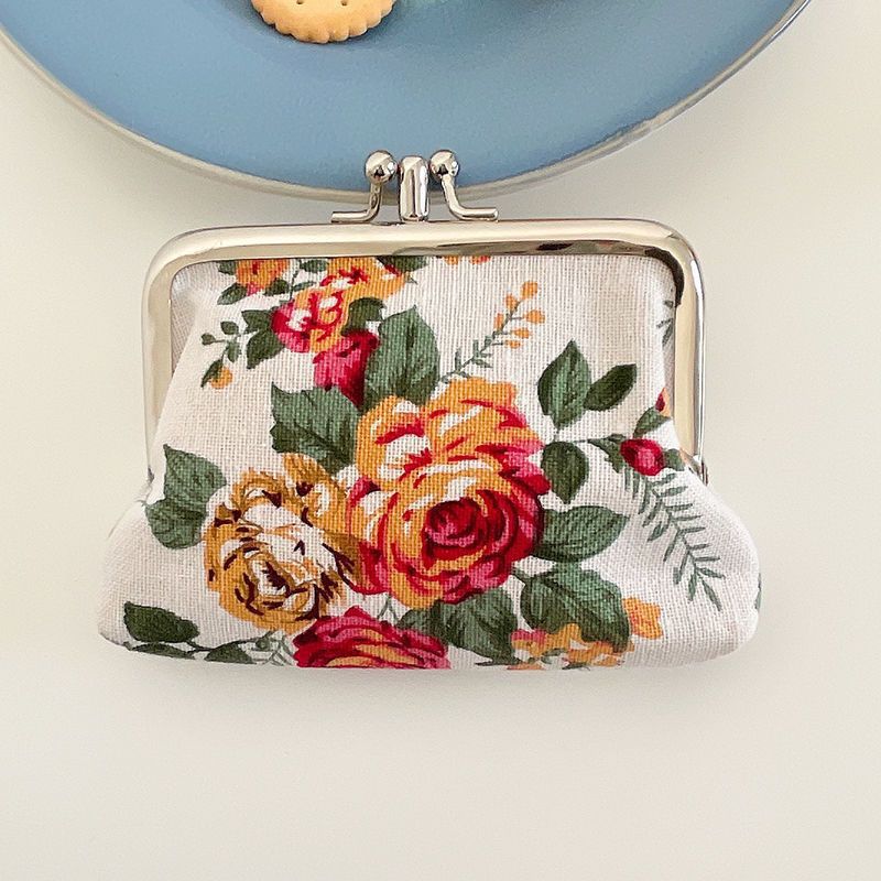 Retro Mini Canvas Coin Purse - Vintage Floral Plaid Small Zipper Wallet Organizer