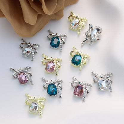 Bow-knot Colorful Square-stone Nail Art Accessories