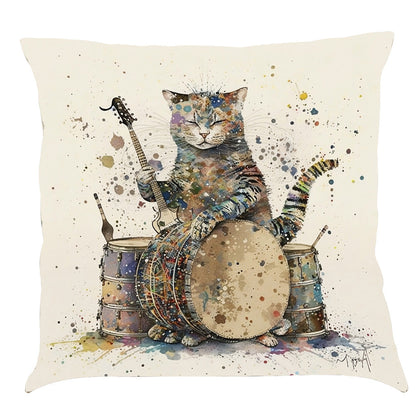 Musical Cats Printed Cotton Linen Pillowcase