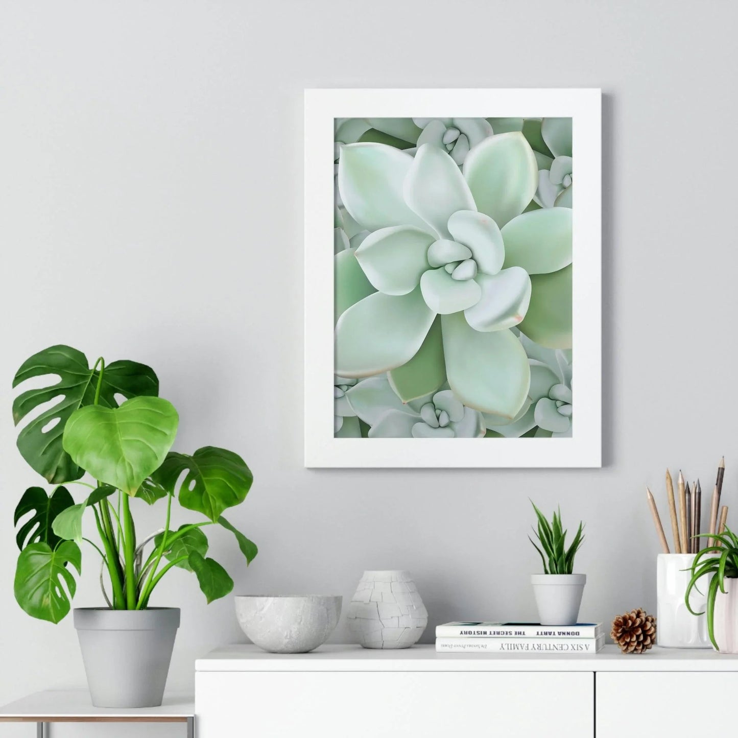 Pachyveria Haagei Succulent Pattern Framed Print – Botanical Wall Art