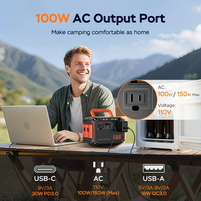 Portable Solar Generator Power Station with 30W Solar Panel & Backup Suitable for Outdoor, RV, Camping, Emergency - 24000mAh USB Portable Bank for CPAP, Laptops, Fans, Lights, for Home Use (Solar Panel Optional)